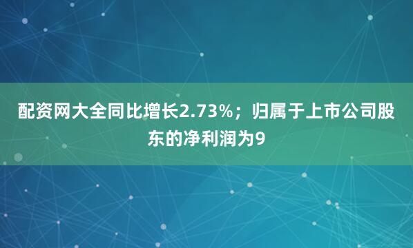 配资网大全同比增长2.73%；归属于上市公司股东的净利润为9
